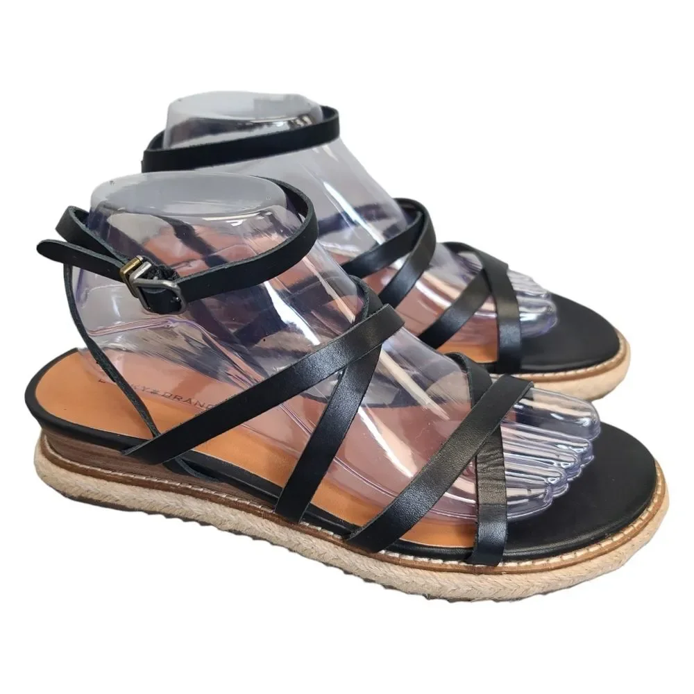 Lucky Brand Women's Nemelli Black Leather Espadrille Strappy Platform Sandals 9M